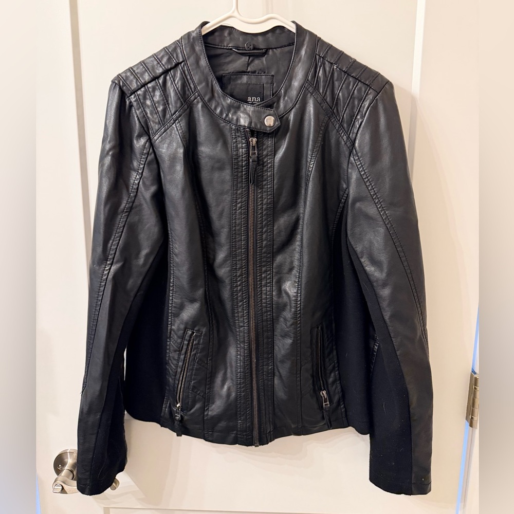 a.n.a Black Faux Leather Quilted Shoulder Moto Jacket